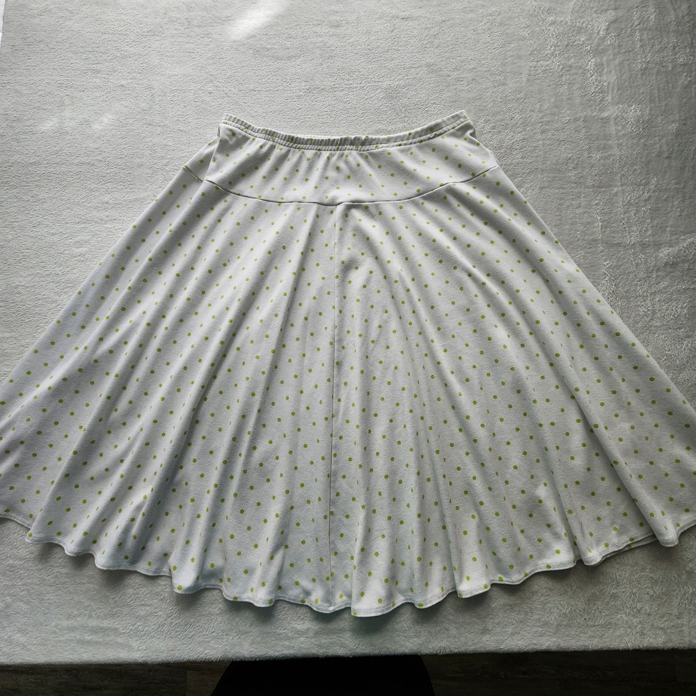 Polka Dot Midi Skirt Womens 3X White Green A-Line Pull On Modest Jersey Feminine - Picture 3 of 12
